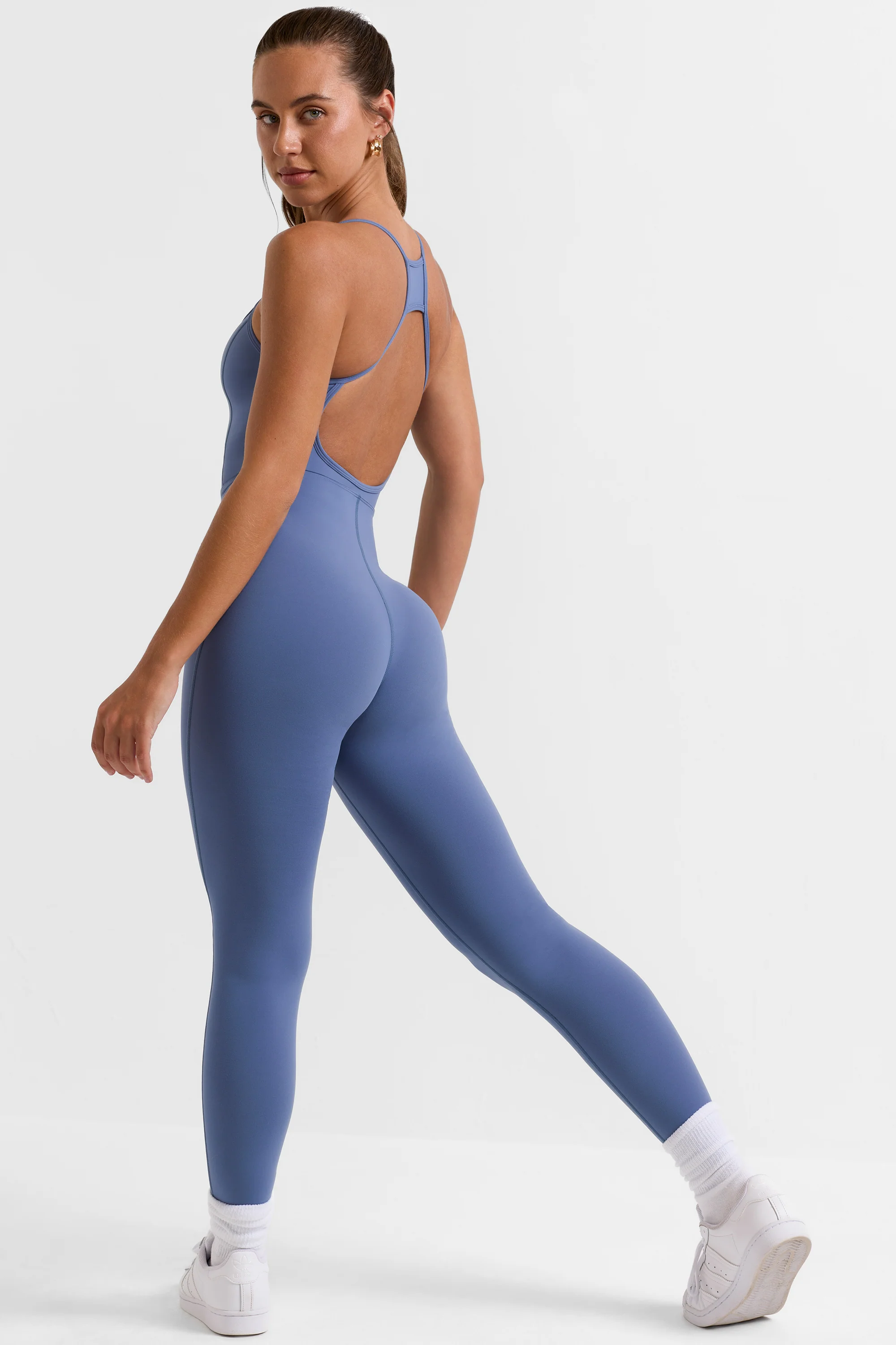 Ace - Open Back Full Length Unitard in Slate Blue - Image 11