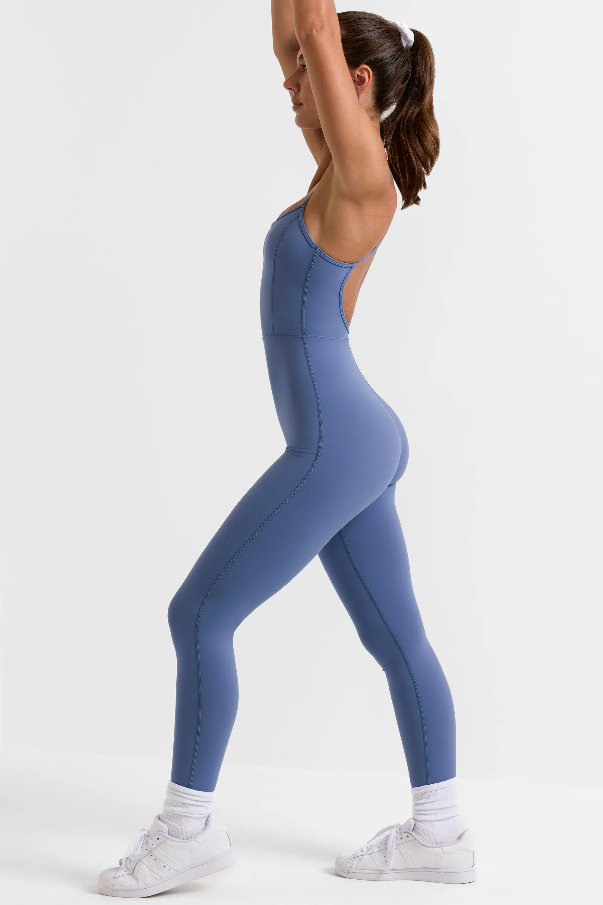 Ace - Open Back Full Length Unitard in Slate Blue - Image 2