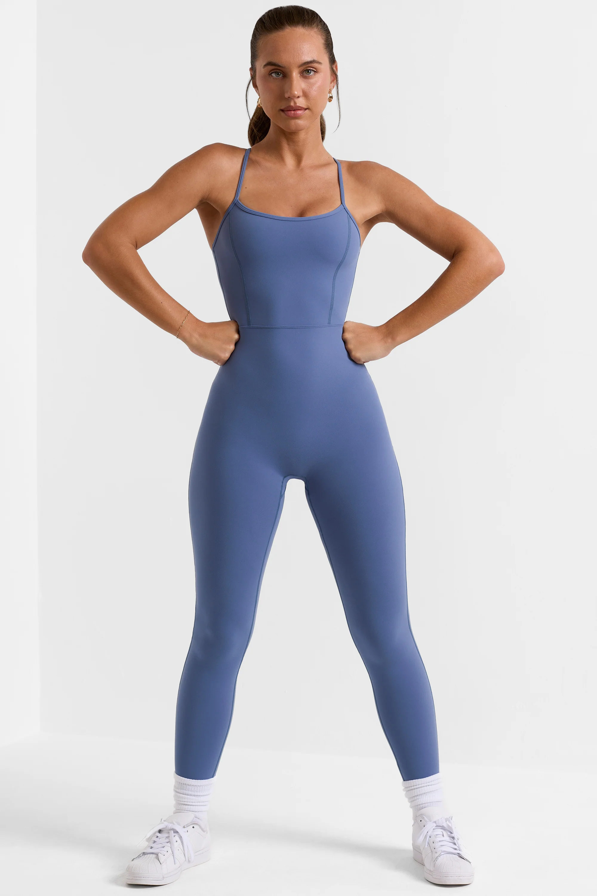 Ace - Open Back Full Length Unitard in Slate Blue - Image 8