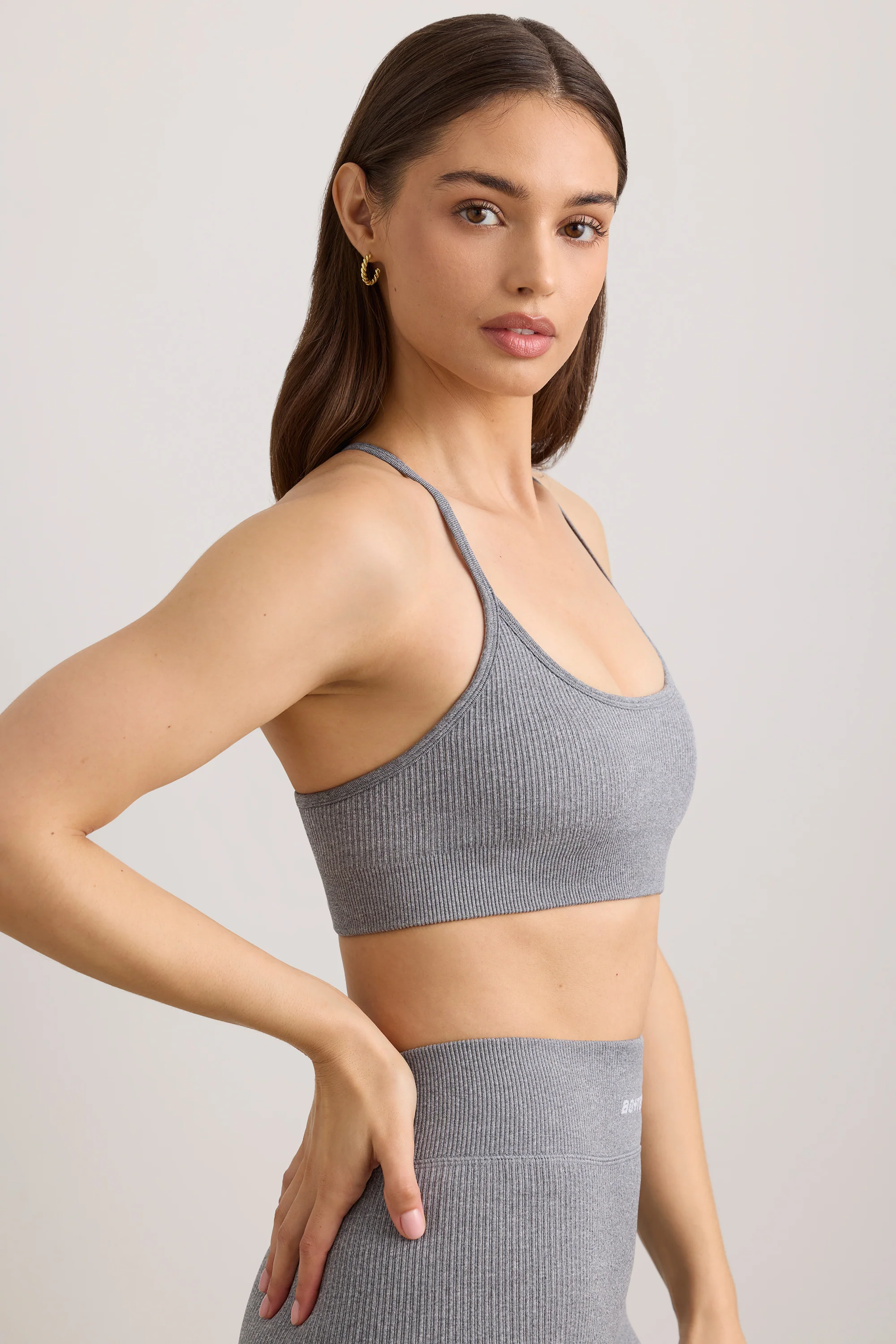 FlexiRib Scoop Neck Sports Bra in Grey Melange - Image 2