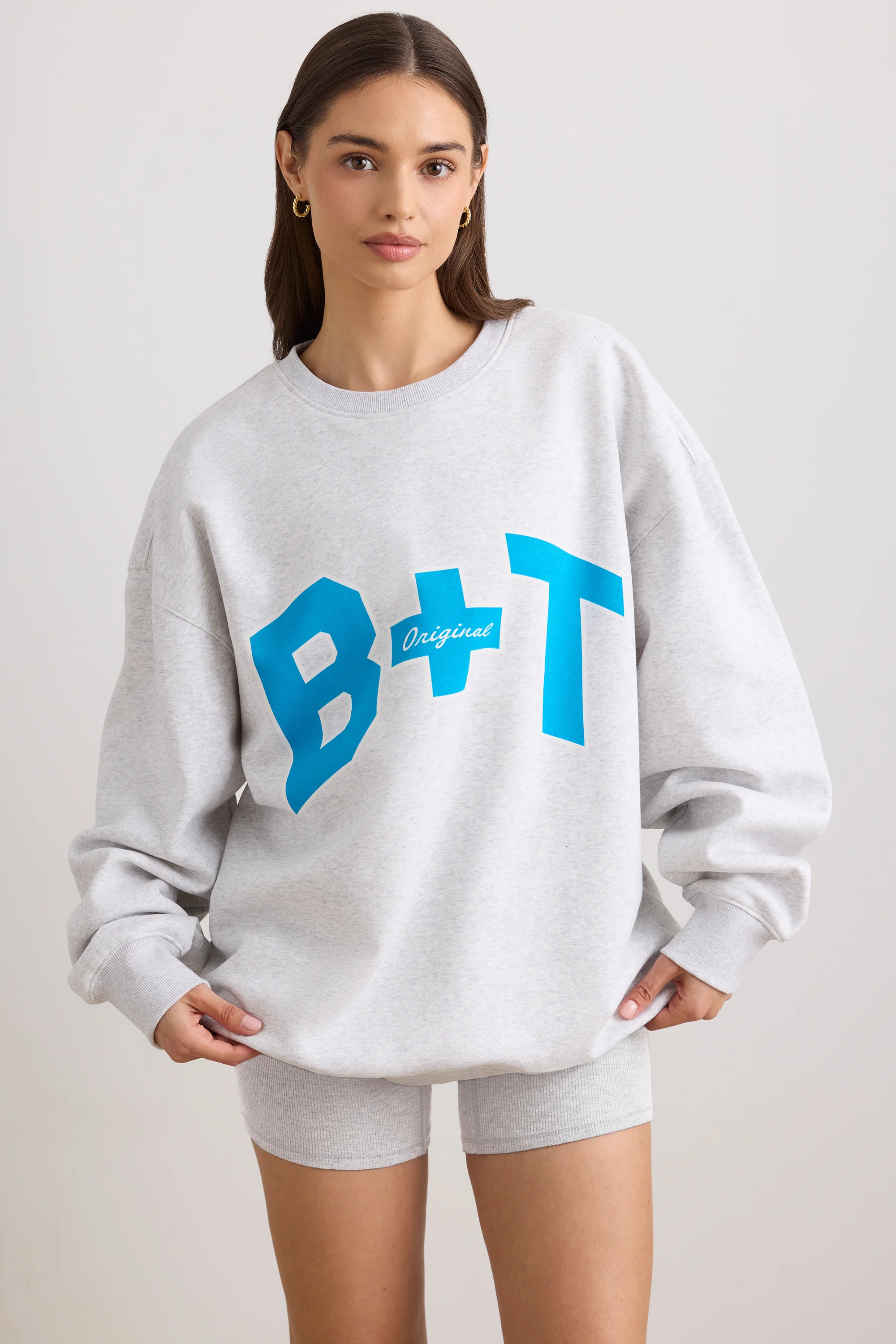 Oversized Crew Neck Sweatshirt in Grey Marl - Image 7