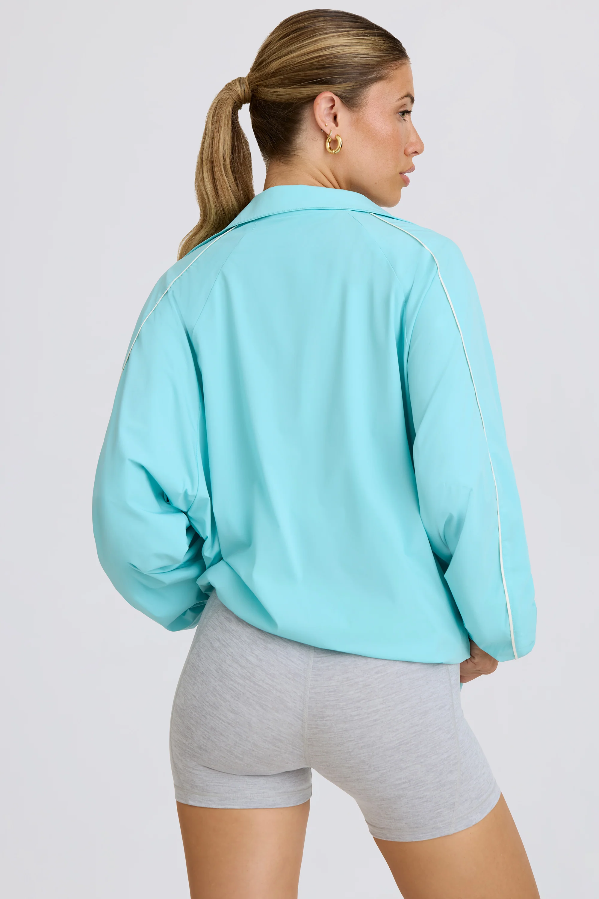 Oversized Track Jacket in Aqua - Image 3