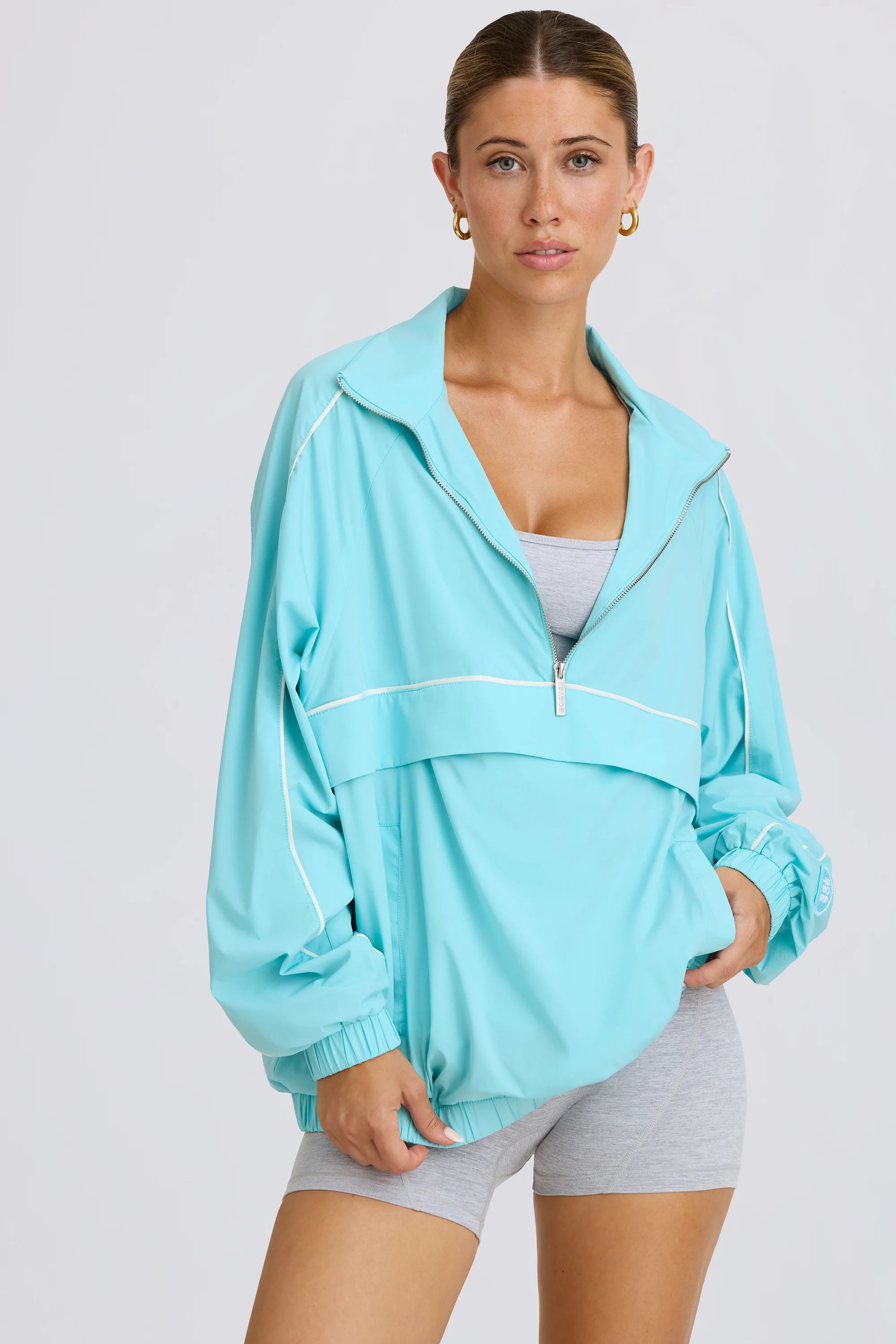 Oversized Track Jacket in Aqua - Image 4