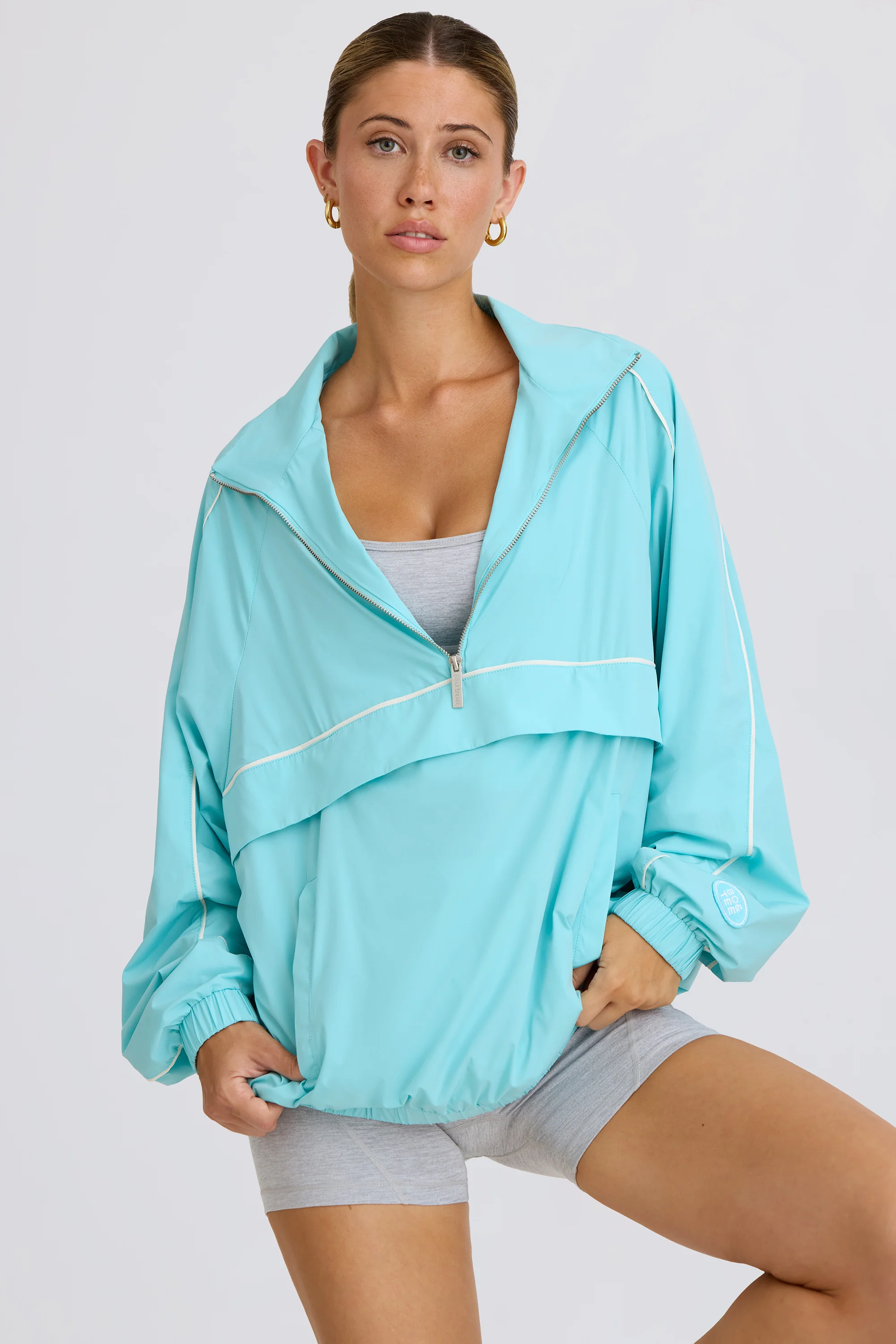 Oversized Track Jacket in Aqua - Image 5