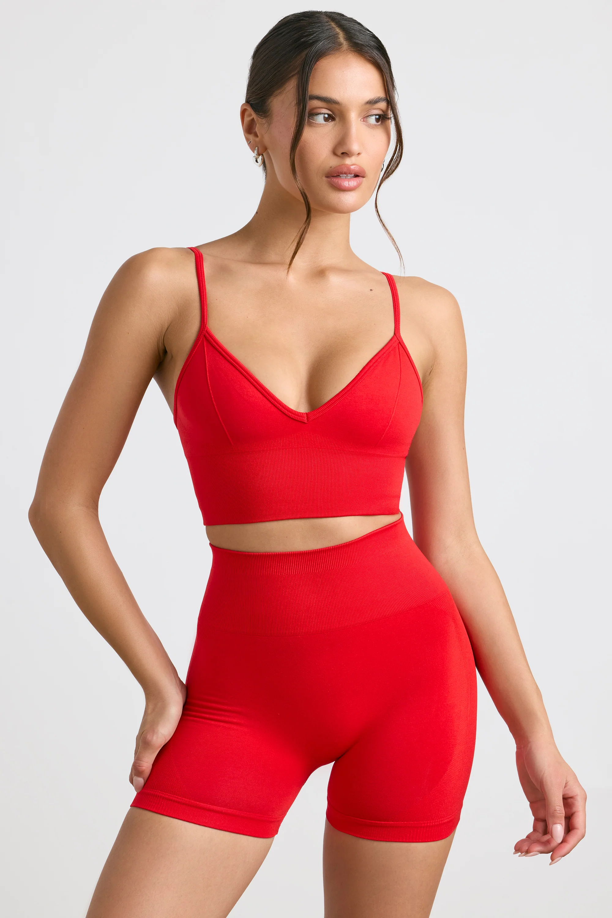 Define Luxe High-Waist Mini Shorts in Red - Image 2