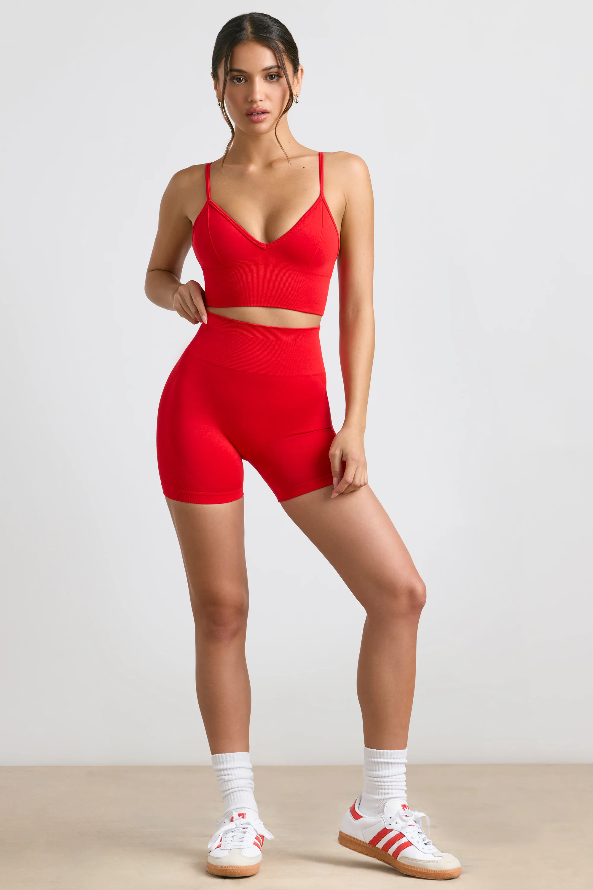 Define Luxe High-Waist Mini Shorts in Red - Image 7