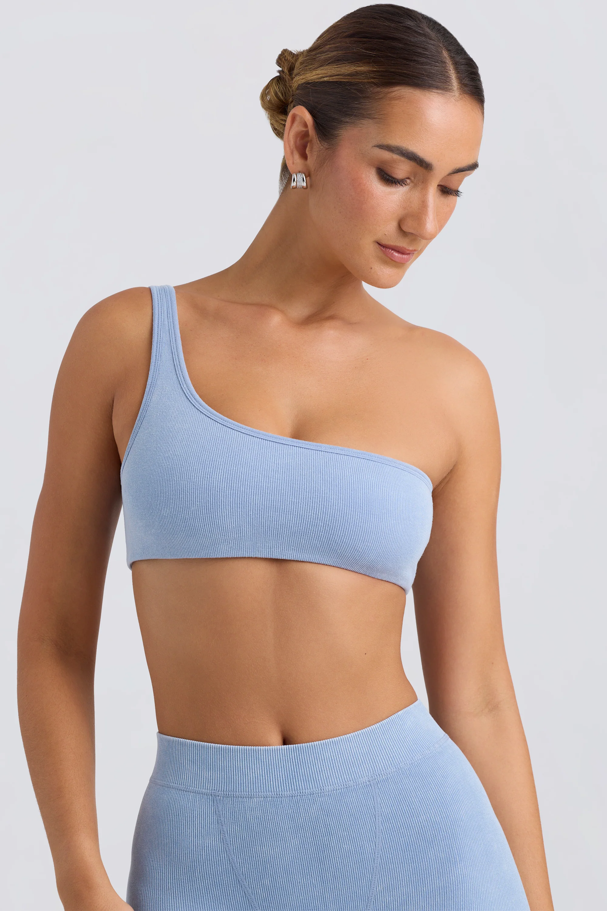 One-Shoulder Sports Bra in Washed Blue - Image 6