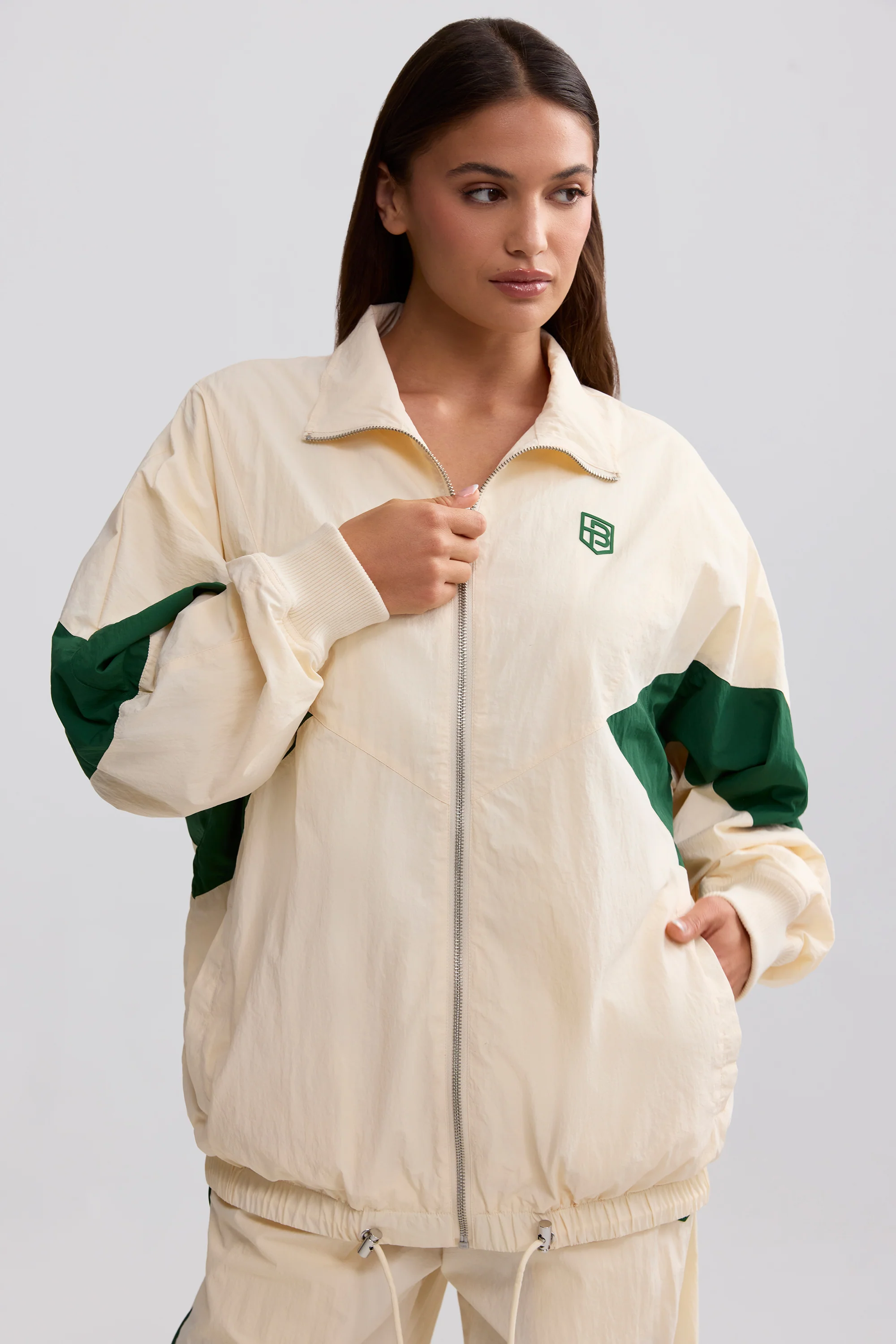 Oversized Colourblock Track Jacket in Marble - Image 9
