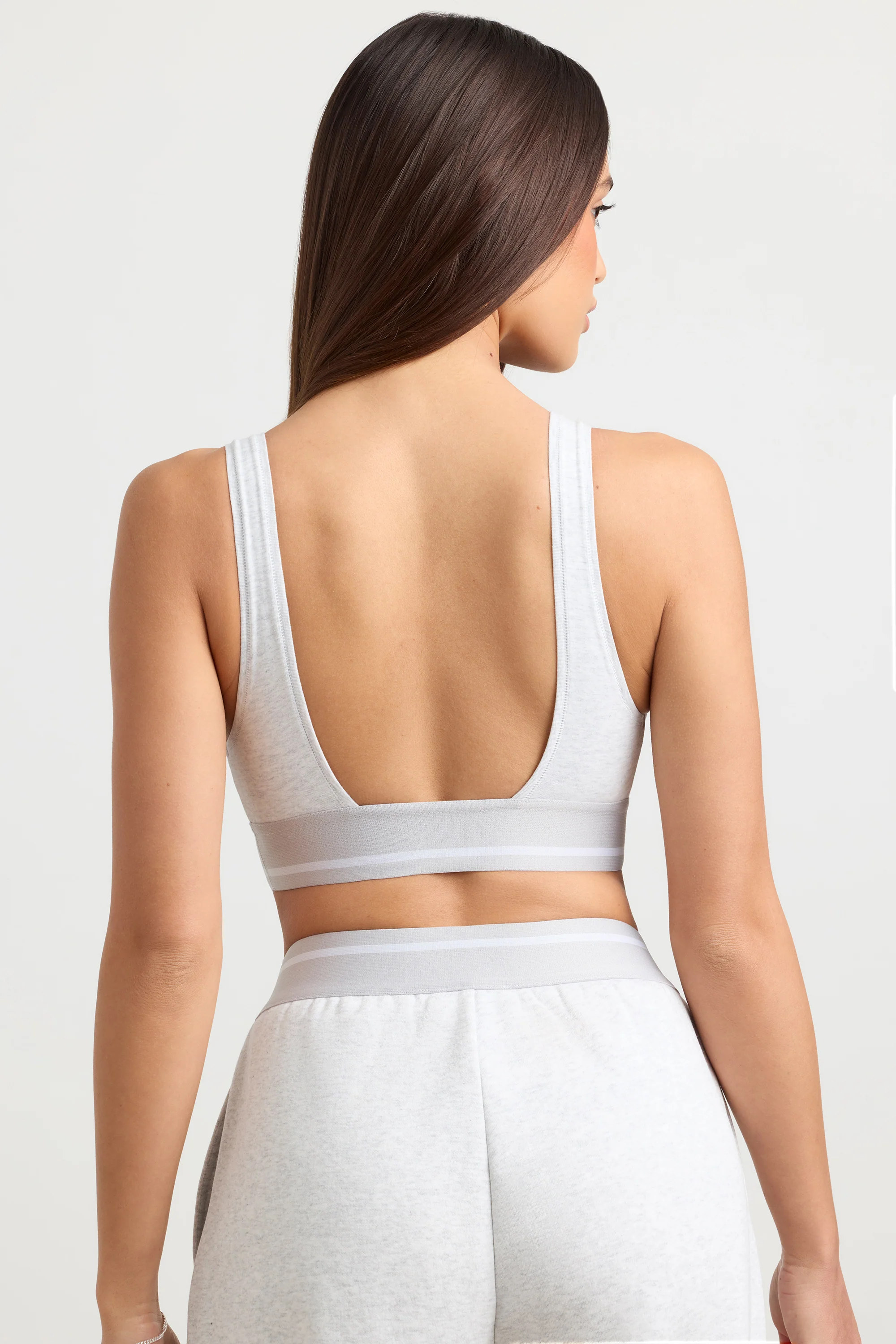 Stretch Cotton Jersey Plunge-Neck Crop Top in Grey Marl - Image 3