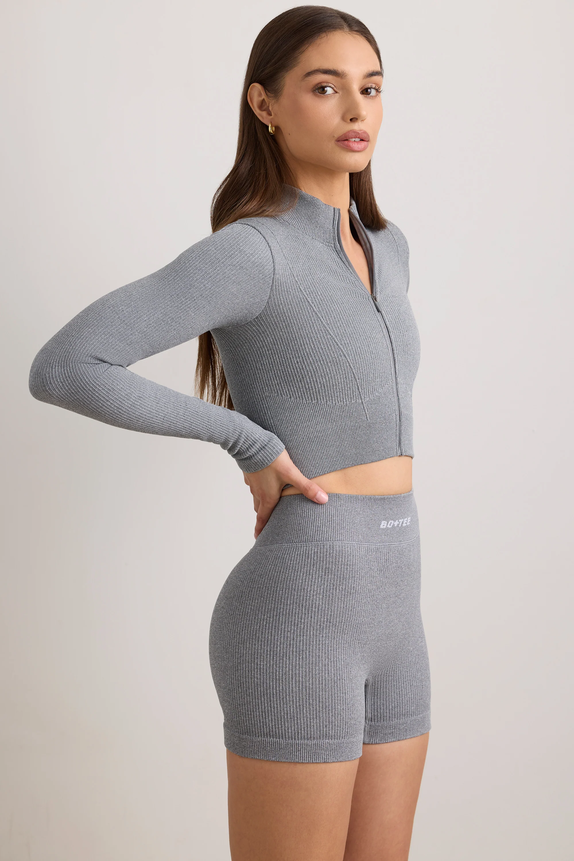 FlexiRib Cropped Jacket in Grey Melange - Image 2