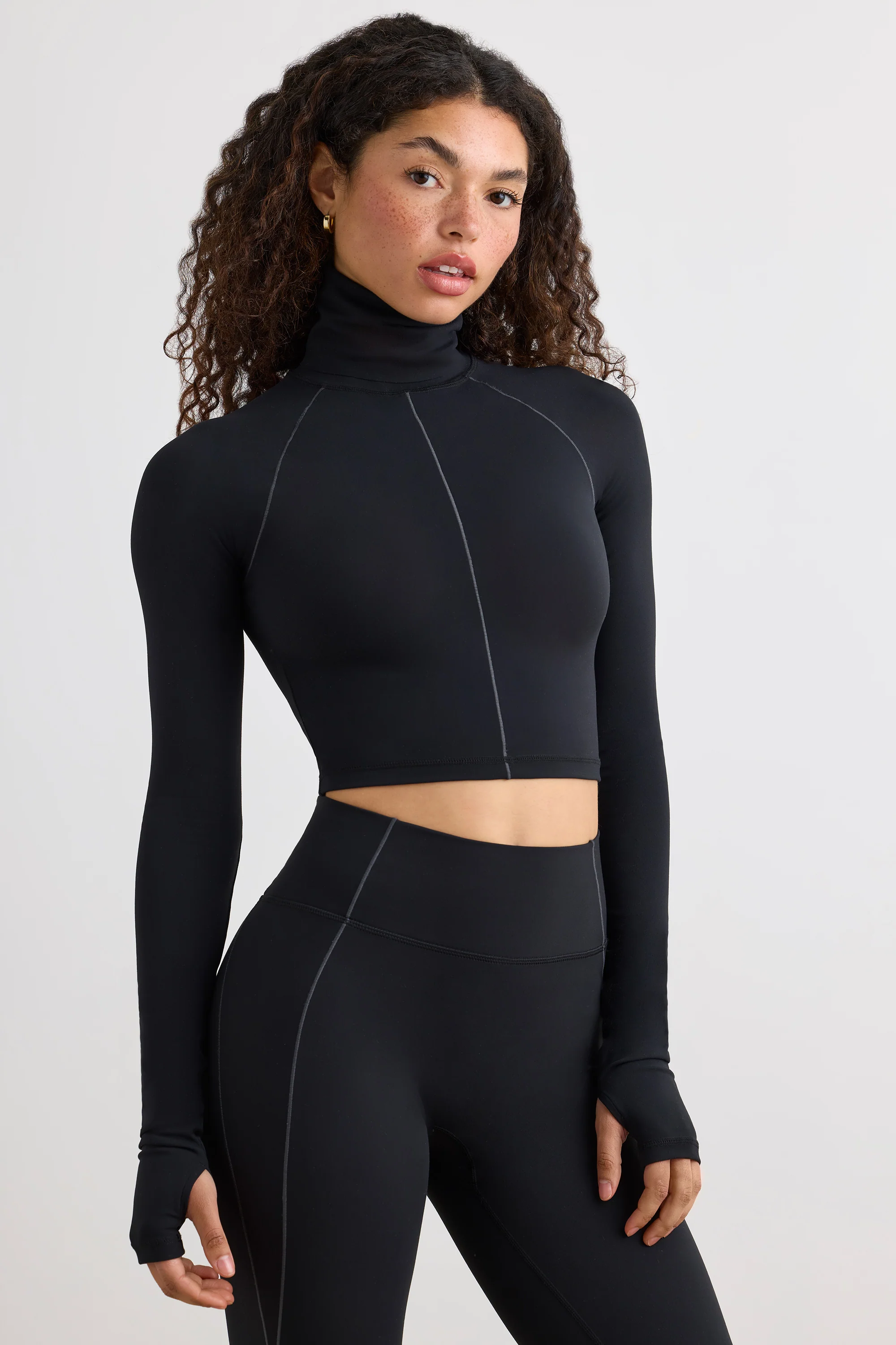 Soft Active Turtleneck Crop Top in Black - Image 6