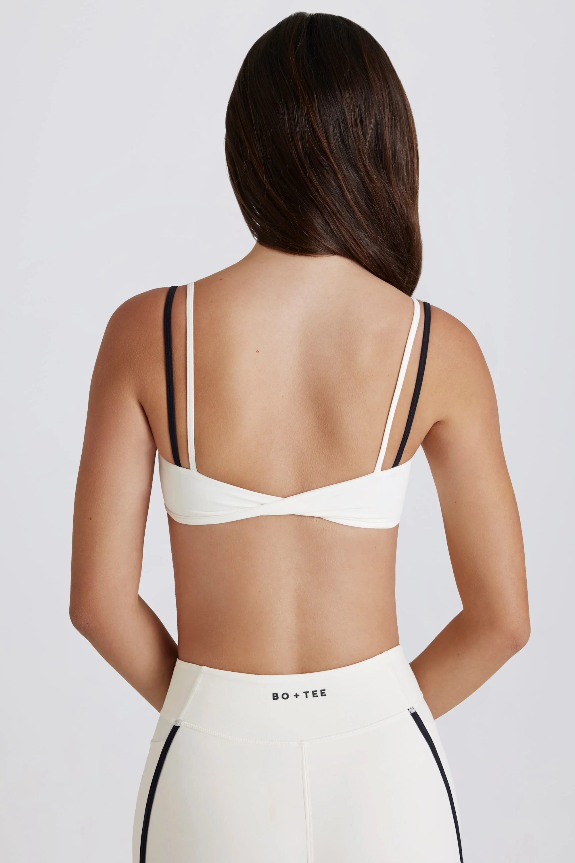 Soft Active Twist-Back Layered Sports Bra in Milk - Image 2